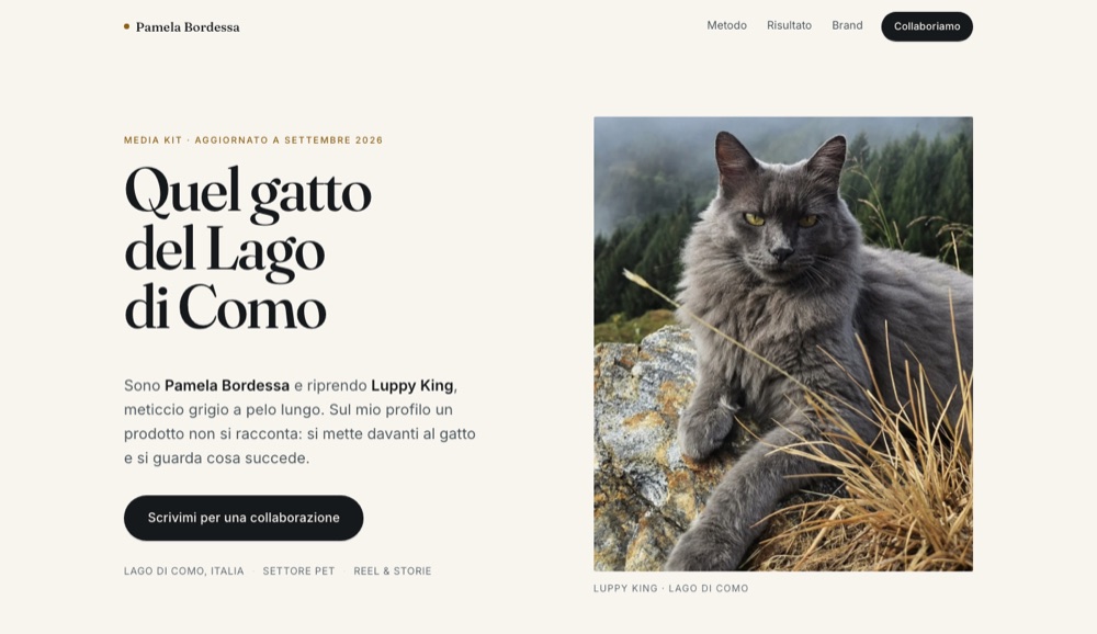 La pagina di Pamela Bordessa, media kit per creator